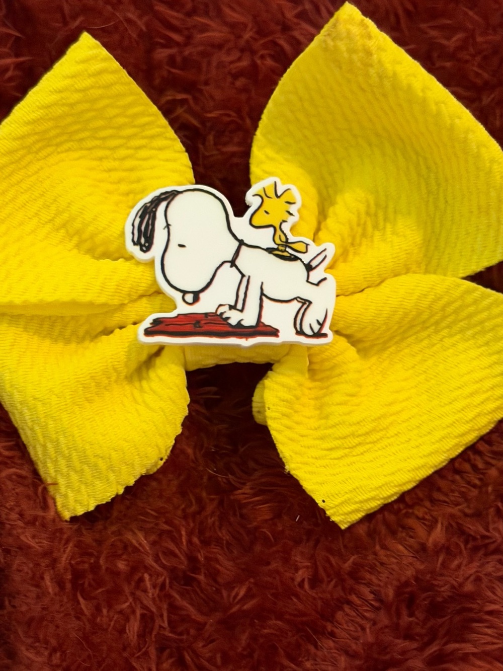 Yellow Snoopy & Woodstock Hair Bow Clip - Girls Hair Accessory